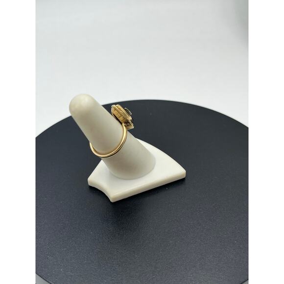 Vintage Designer Art Deco 10k Yellow Gold 3.5 grams Marquise Black Onyx Ring 6.5 - Picture 5 of 9